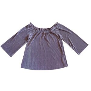 J.O.A Los Angeles Pleated Off The Shoulder Top Metallic Mauve Pink Bell Sleeve L